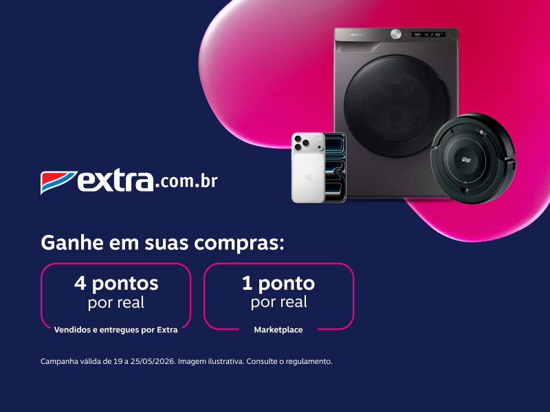 Ganhe em suas compras no Extra: 4 pontos por real em Vendidos e entregues por Extra e 1 ponto por real no Marketplace