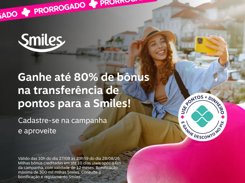 Ganhe até 80% de bônus na transferência de pontos para a Smiles! Cadastre-se na campanha e aproveite