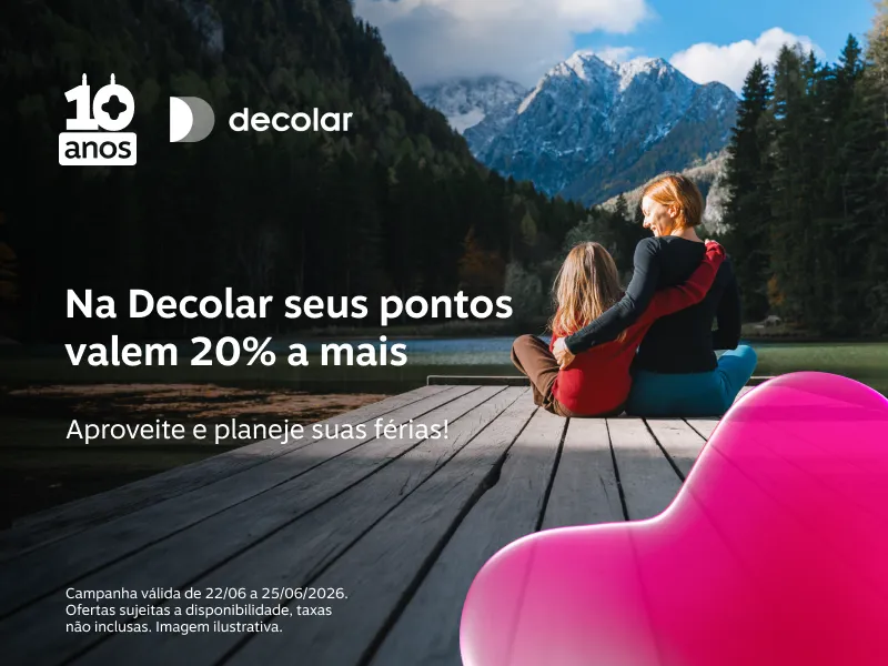 Na Decolar seus pontos valem 20% a mais. Aproveite e planeje suas férias!