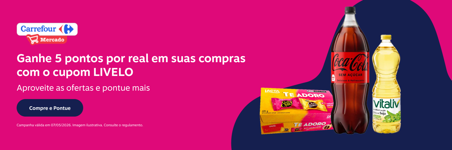 Ganhe 5 pontos por real em suas compras com o cupom LIVELO no Carrefour Mercado. Aproveite as ofertas e pontue mais