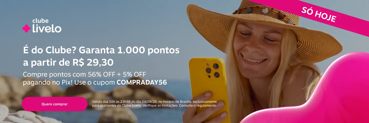 É do Clube? Garanta 1.000 pontos a partir de R$ 29,30. Compre pontos com 56% OFF + 5% OFF pagando no Pix! Use o cupom COMPRADAY56 