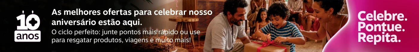 No aniversário de 10 anos da Livelo, quanto mais você celebra, mais pontua. E quanto mais pontua, mais motivos tem pra celebrar!