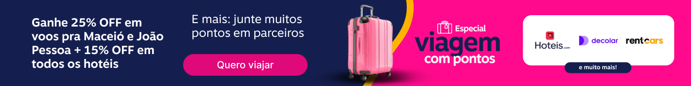  Ganhe 25% OFF em voos pra Maceió e João Pessoa + 15% OFF em todos os hotéis. E mais: junte muitos pontos em parceiros!       Onde:, imagem clicável, ir para https://pontos.livelo.com.br/semana-da-viagem