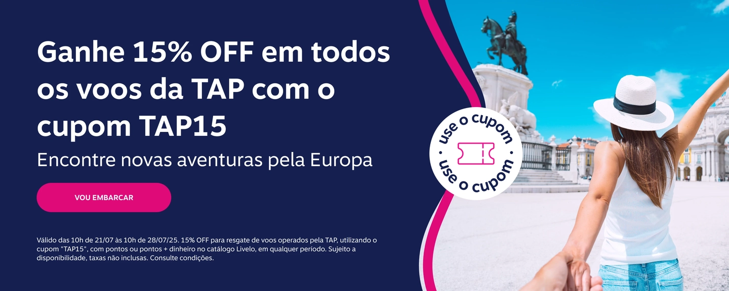 Ganhe 15% OFF em todos os voos da TAP com o cupom TAP15. Encontre novas aventuras pela Europa
