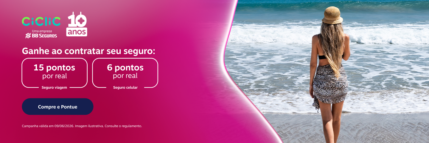 Ganhe ao contratar seu seguro: 15 pontos por real no seguro viagem e 6 pontos por real no seguro celular
