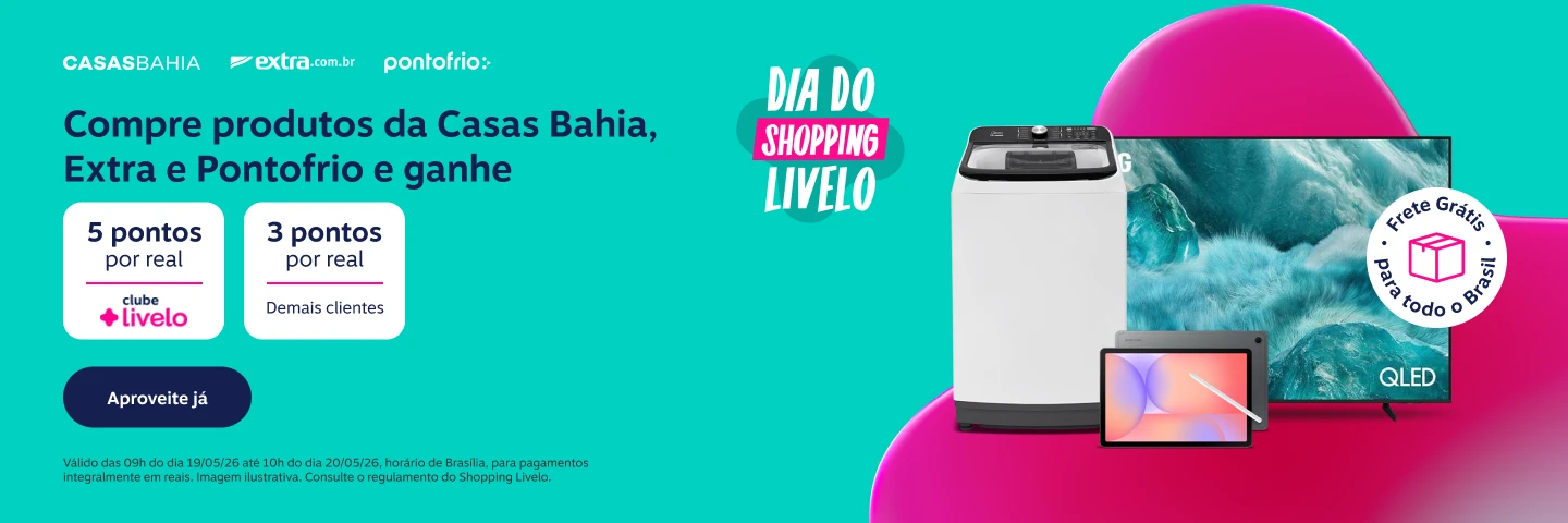 Compre produtos da Casas Bahia, do Extra e Pontofrio e ganhe 5 pontos por real com o Clube Livelo. Demais clientes ganham 3 pontos por real. E tem mais Frete Grátis para todo o Brasil. Dia do Shopping Livelo.