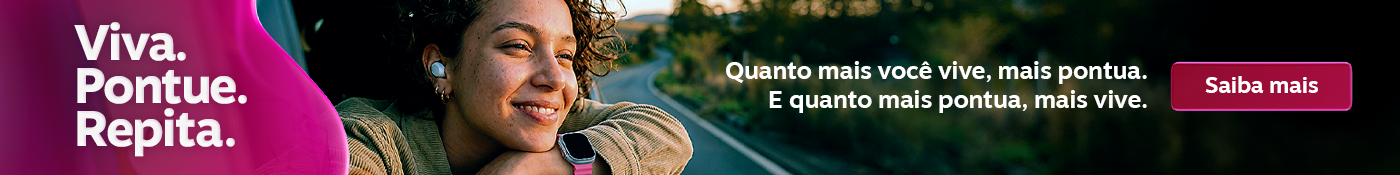 Viva.  Pontue.  Repita.  Quanto mais você vive, mais pontua. E quanto mais pontua, mais vive.  Saiba mais, imagem clicável, ir para https://www.livelo.com.br/tudo-vira-pontos