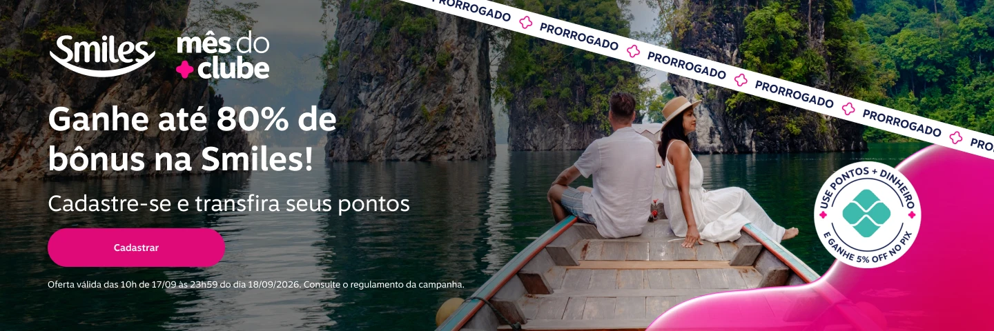 Ganhe até 80% de bônus na Smiles! Cadastre-se e transfira seus pontos