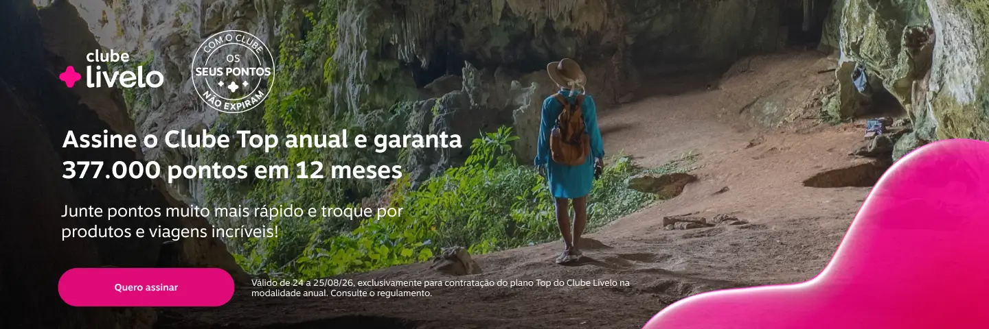 Assine o Clube Top anual e garanta 377.000 pontos em 12 meses. Junte pontos muito mais rápido e troque por produtos e viagens incríveis!