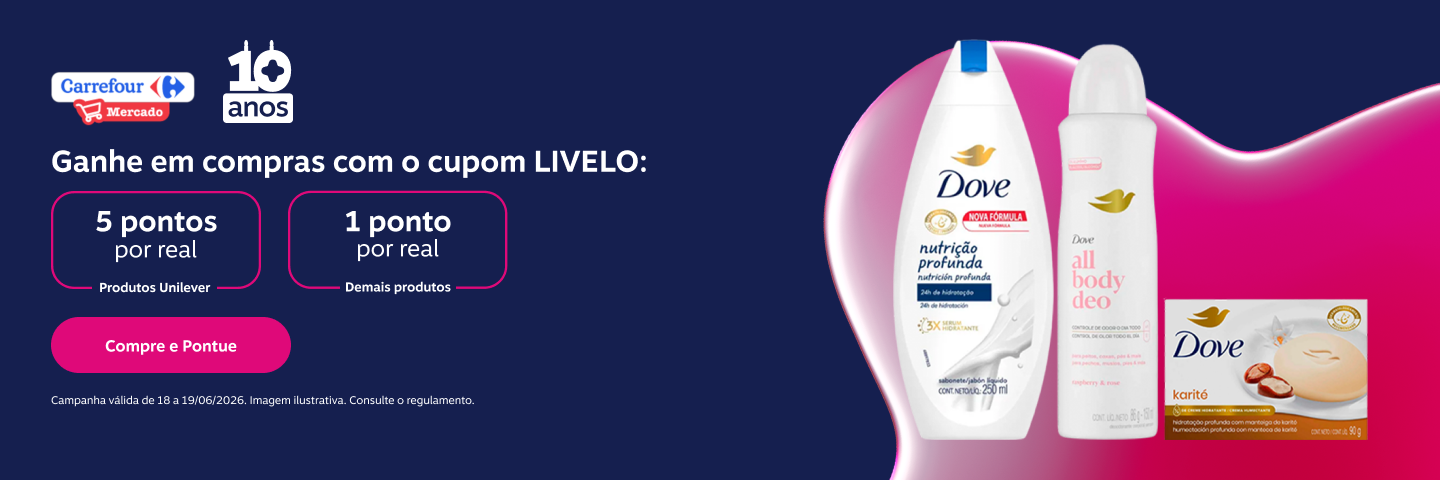Ganhe em compras com o cupom LIVELO: 5 pontos por real em produtos Unilever e 1 ponto por real nos demais produtos