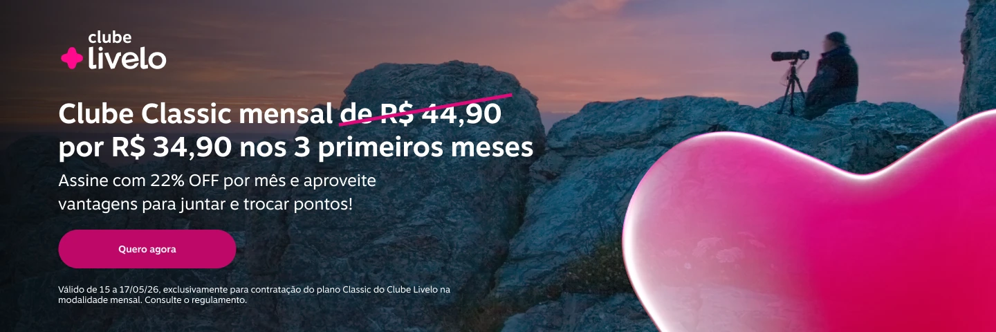 Clube Classic mensal de R$ 44,90 por R$ 34,90 nos 3 primeiros meses. Assine com 22% OFF por mês e aproveite vantagens para juntar e trocar pontos! 