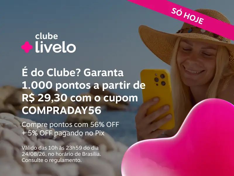 É do Clube? Garanta 1.000 pontos a partir de R$ 29,30. Compre pontos com 56% OFF + 5% OFF pagando no Pix! Use o cupom COMPRADAY56 