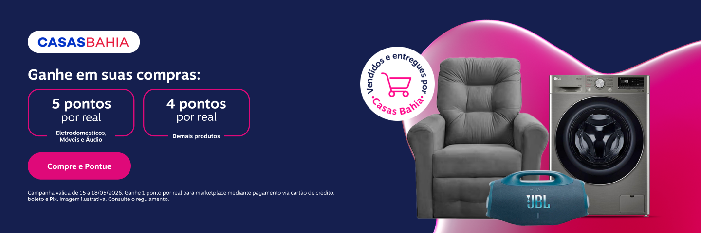 Vendidos e entregues por Casas Bahia. Ganhe em suas compras: 5 pontos por real em Eletrodomésticos, Móveis e Áudio e 4 pontos por real nos demais produtos