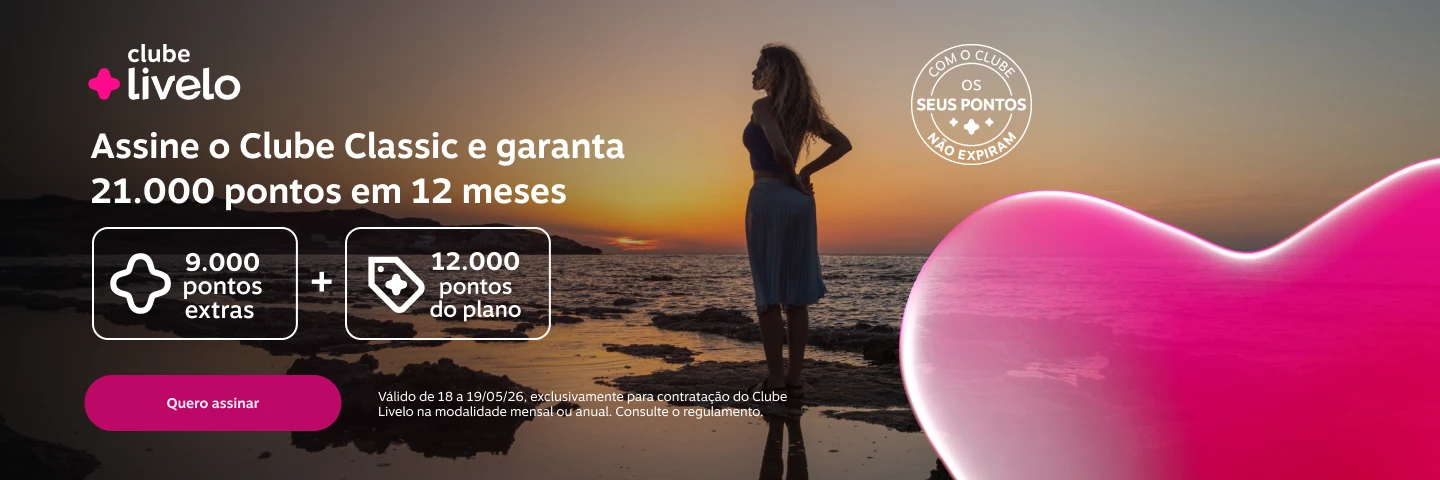 Assine o Clube Classic e garanta 21.000 pontos em 12 meses. 9.000 pontos extras. 12.000 pontos do plano. 