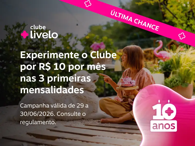 Experimente o Clube por R$ 10 por mês nas 3 primeiras mensalidades