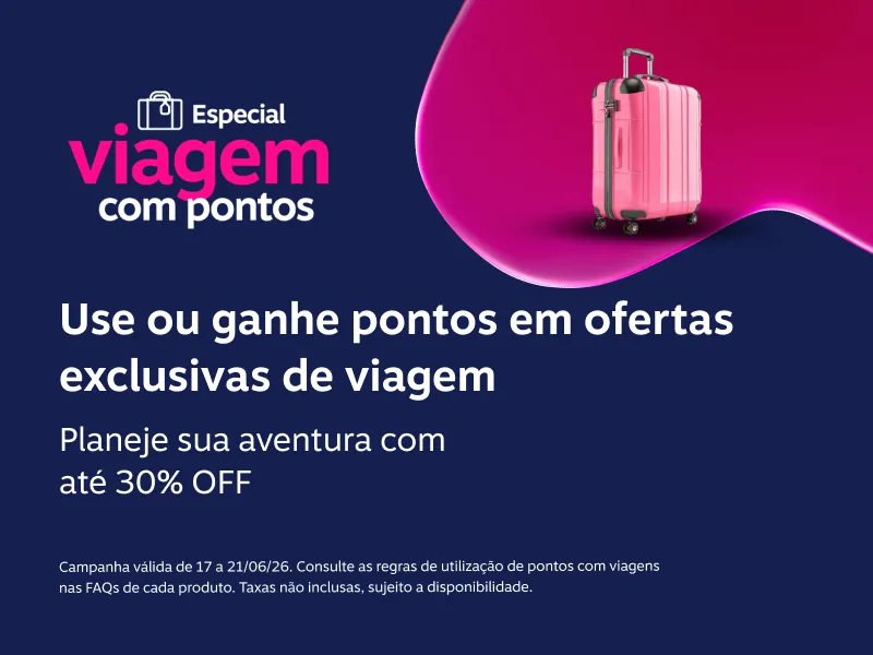 Ofertas pra usar ou ganhar pontos na sua viagem! 30% OFF em voos para o Caribe + 20% de pontos de volta nos voos com a CVC | 30% OFF nos voos para o Nordeste | 25% OFF em todos os hotéis