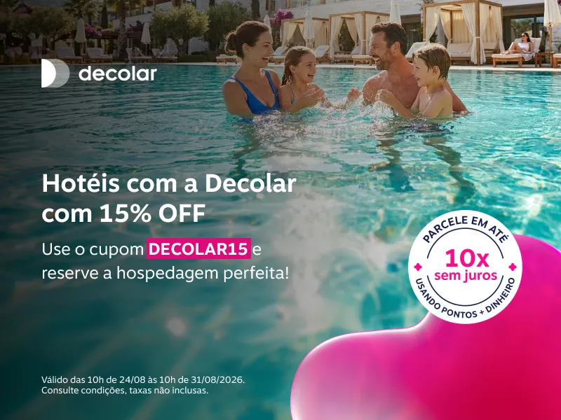 Hotéis na Decolar com 15% OFF. Use o cupom DECOLAR15 e reserve a hospedagem perfeita!