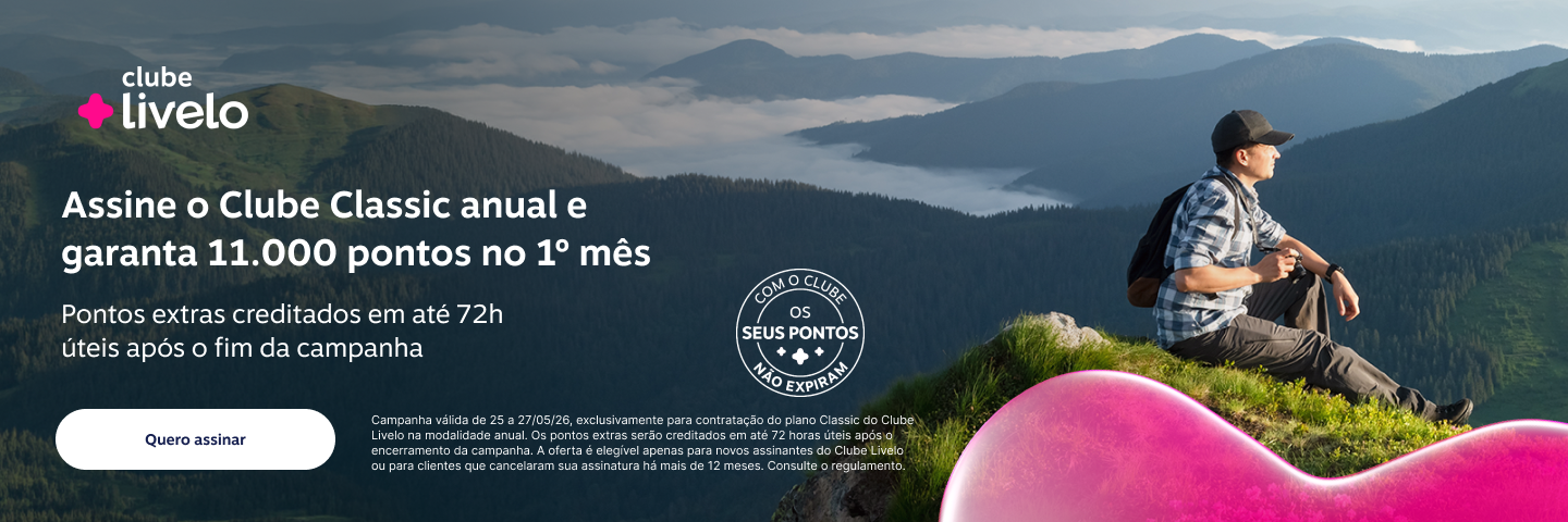 Assine o Clube Classic anual e garanta 11.000 pontos no 1º mês. Pontos extras creditados em até 72h úteis após o fim da campanha.