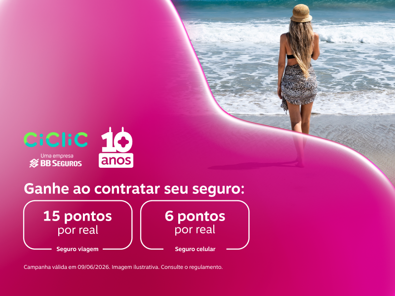 Ganhe ao contratar seu seguro: 15 pontos por real no seguro viagem e 6 pontos por real no seguro celular