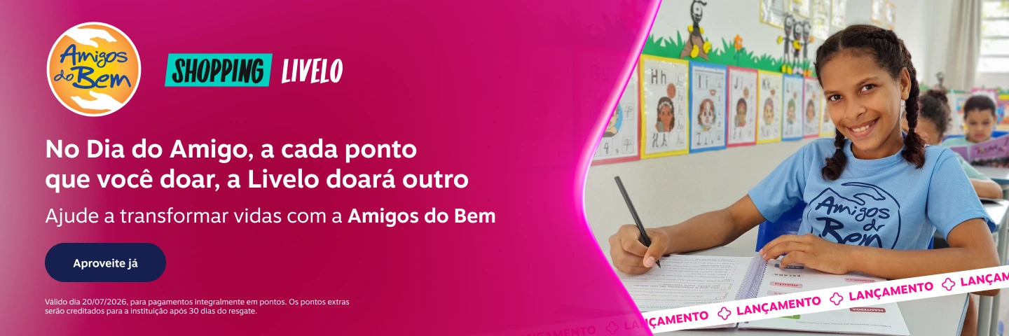 No Dia do Amigo, a cada ponto que você doar, a Livelo doará outro. Ajude a transformar vidas com a Amigos do Bem. Shopping Livelo.
