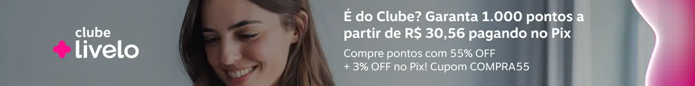 É do Clube? Garanta 1.000 pontos a partir de R$ 30,56 pagando no Pix. Compre pontos com 55% OFF + 3% OFF no Pix! Cupom COMPRA55