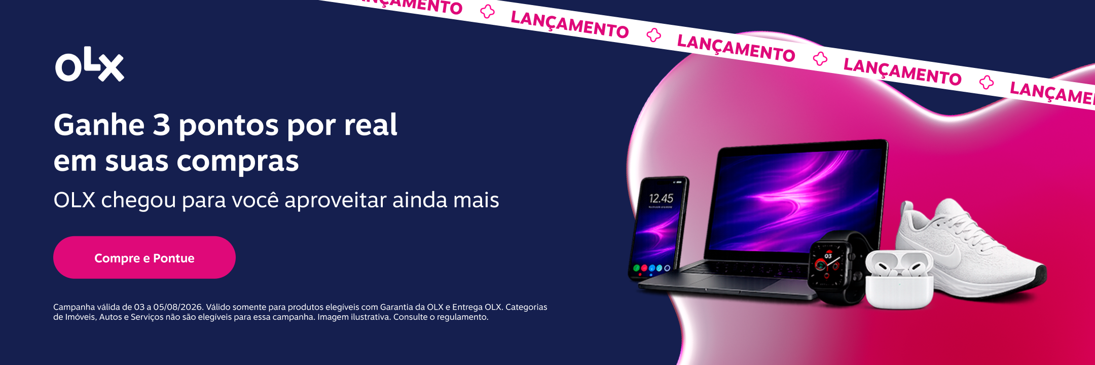 Ganhe 3 pontos por real em suas compras