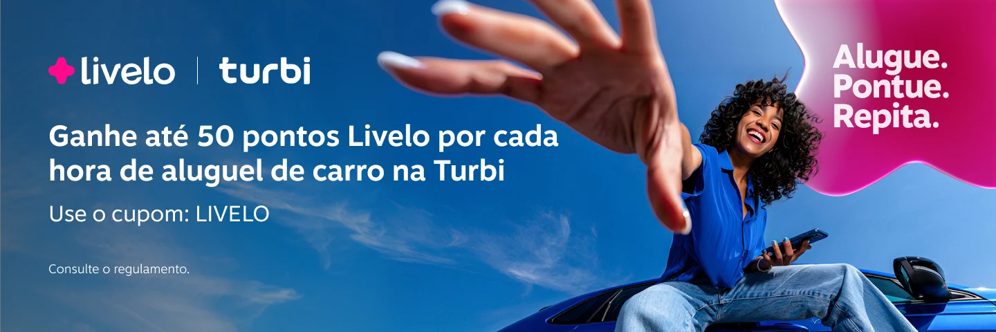 Ganhe até 50 pontos Livelo por cada hora de aluguel e carro na Turbi. Use o cupom: LIVELO