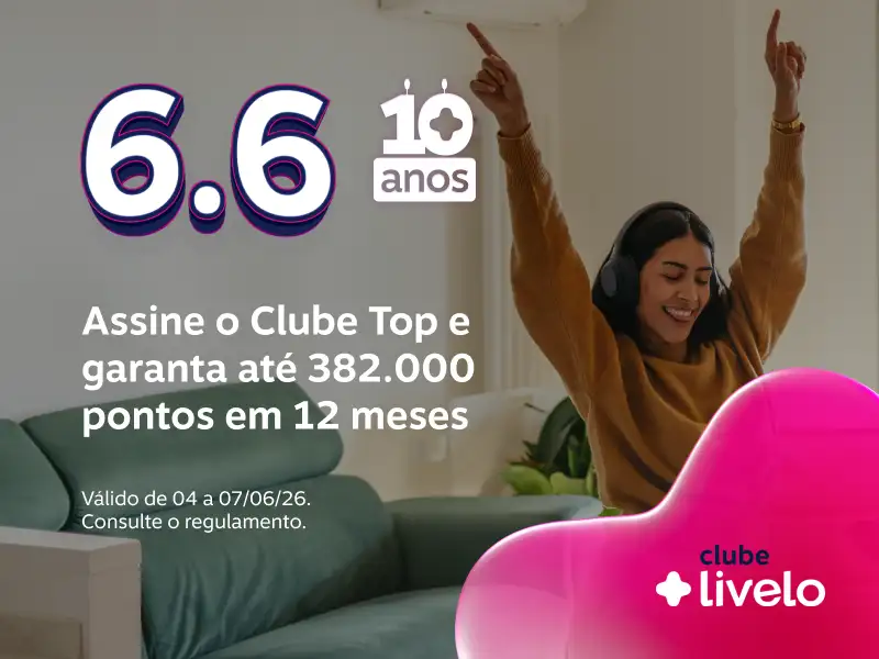 Assine o Clube Top anual e garanta 382.000 pontos em 12 meses. 102.000 pontos extras. 240.000 pontos do plano. 40.000 pontos bônus