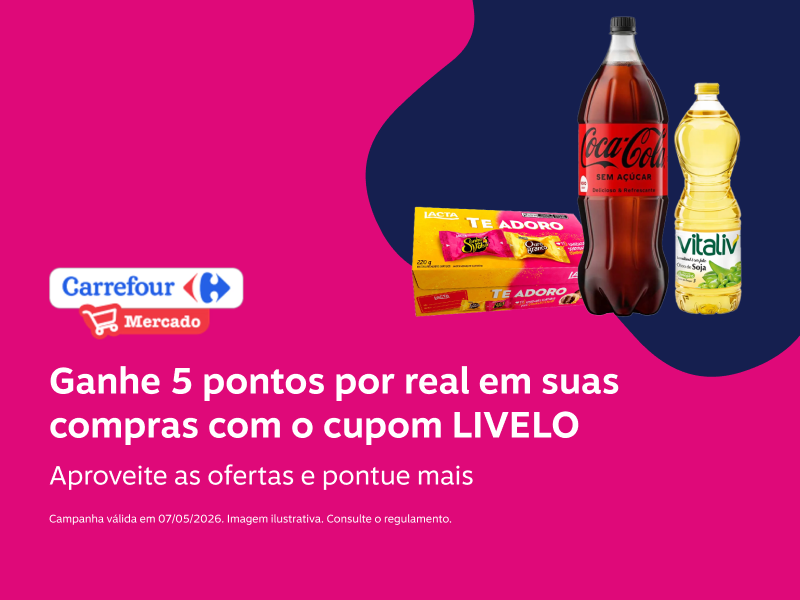 Ganhe 5 pontos por real em suas compras com o cupom LIVELO no Carrefour Mercado. Aproveite as ofertas e pontue mais