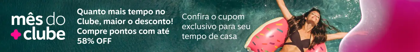 Quanto mais tempo no Clube, maior o desconto! Compre pontos com até 58% OFF. Confira o cupom exclusivo para seu tempo de casa
