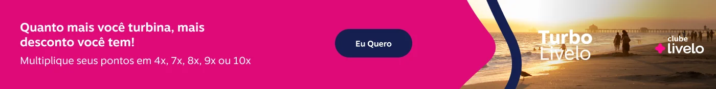 Quanto mais você turbina, mais desconto você tem! Multiplique seus pontos em 4x, 7x, 8x, 9x ou 10x , imagem clicável, ir para https://www.livelo.com.br/turbo-livelo/turbinar
