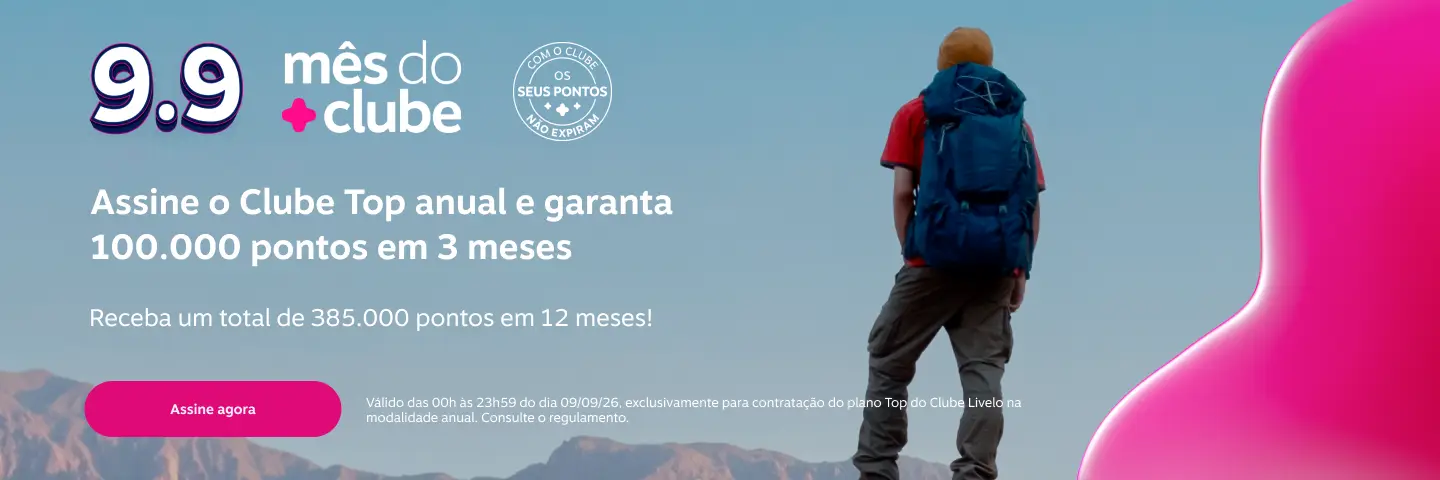 Assine o Clube Top anual e garanta 100.000 pontos em 3 meses. Receba um total de 385.000 pontos em 12 meses! 
