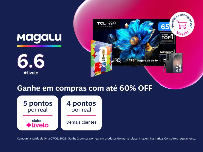 Ganhe em suas compras: 5 pontos por real para assinantes do Clube Livelo e 4 pontos por real para demais clientes
