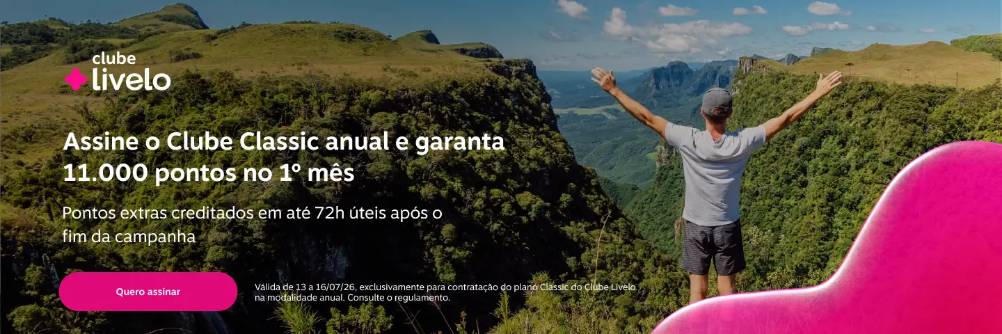 Assine o Clube Classic anual e garanta 11.000 pontos no 1º mês.  Pontos extras creditados em até 72h úteis após o fim da campanha 