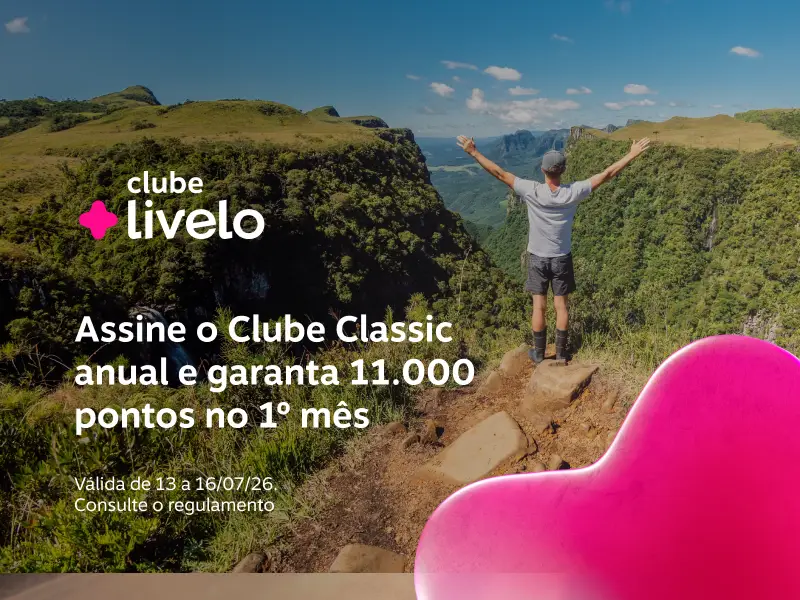 Assine o Clube Classic anual e garanta 11.000 pontos no 1º mês.  Pontos extras creditados em até 72h úteis após o fim da campanha 