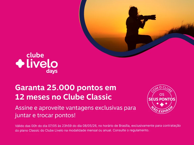 Garanta 25.000 pontos em 12 meses no Clube Classis. Assine e aproveite vantagens exclusivas para juntar e trocar pontos! 