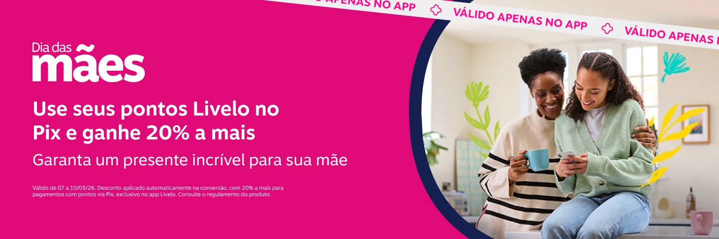 Use seus pontos Livelo no Pix e ganhe 20% a mais. Garanta um presente incrível para sua mãe