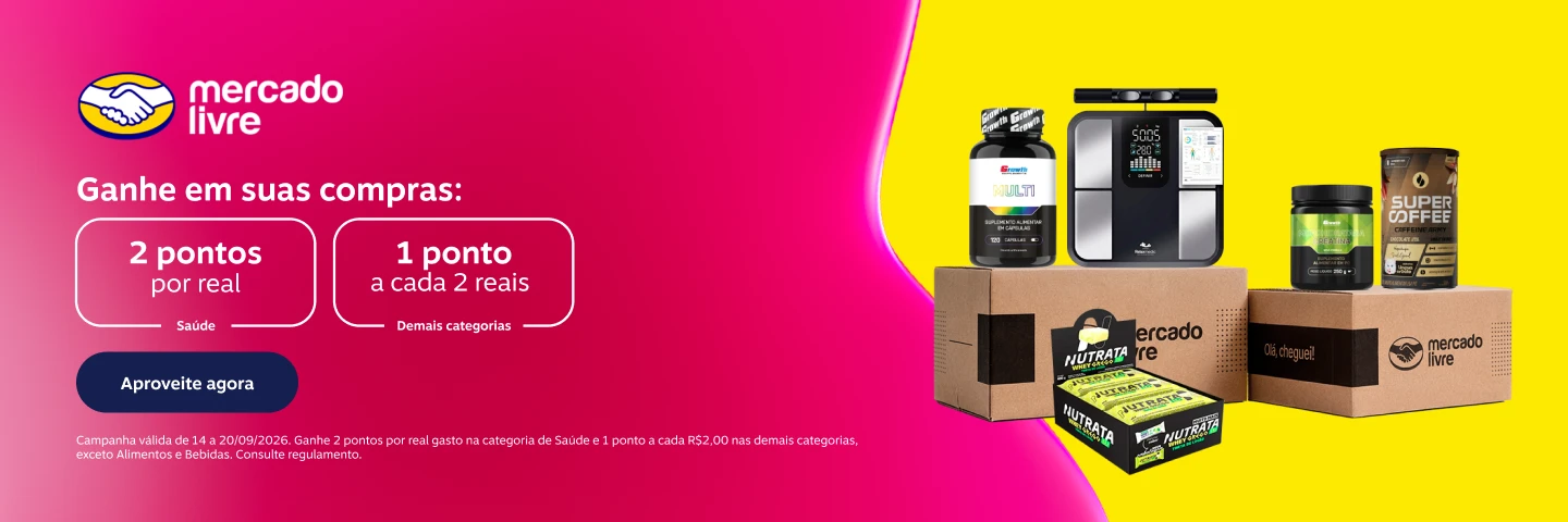 Ganhe em suas compras no Mercado Livre: 2 pontos por real em Saúde e 1 ponto a cada 2 reais demais categorias 