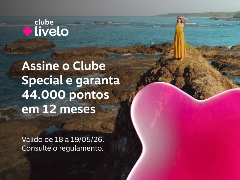 Assine o Clube Special e garanta 44.000 pontos em 12 meses. 18.000 pontos extras. 24.000 pontos do plano. 2.000 pontos bônus 