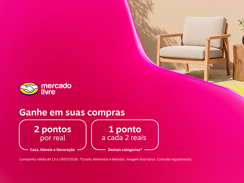 Ganhe em suas compras: 2 pontos por real em Casa, Móveis e Decoração e 1 ponto a cada R$2,00 nas demais categorias
