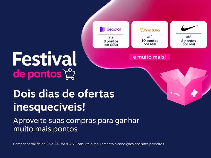 Dois dias de ofertas inesquecíveis! Aproveite suas compras para ganhar muito mais pontos
