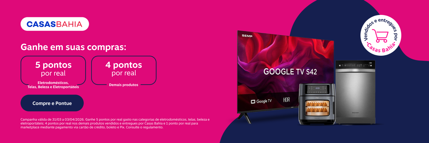 Ganhe até 5 pontos por real nas Casas Bahia. Aproveite ofertas imperdíveis em Eletrodomésticos, Telas, Beleza e Eletroportáteis