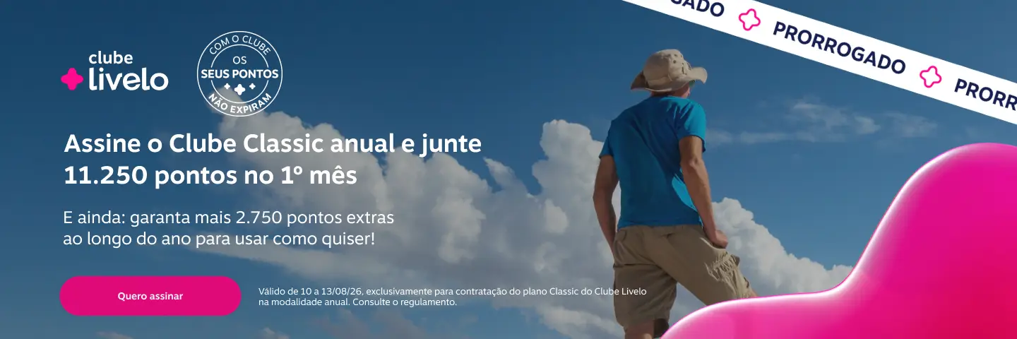  Assine o Clube Classic anual e junte 11.250 pontos no 1º mês. E ainda: garanta mais 2.750 pontos extras² ao longo do ano para usar como quiser!  