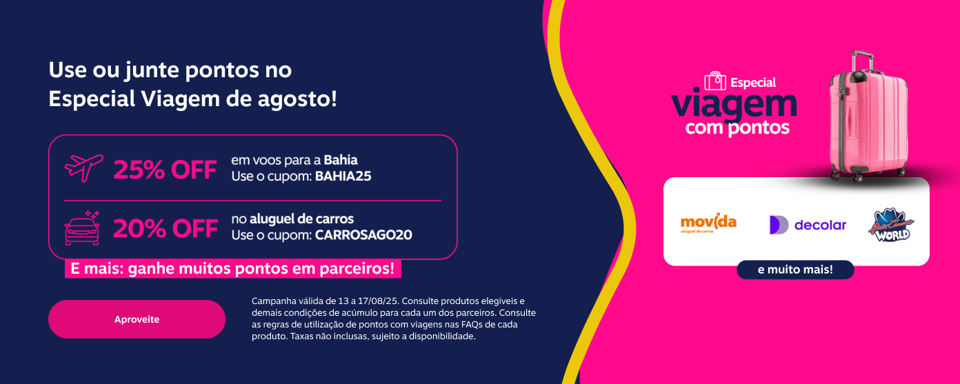 Use e junte pontos no Especial Viagem de agosto!