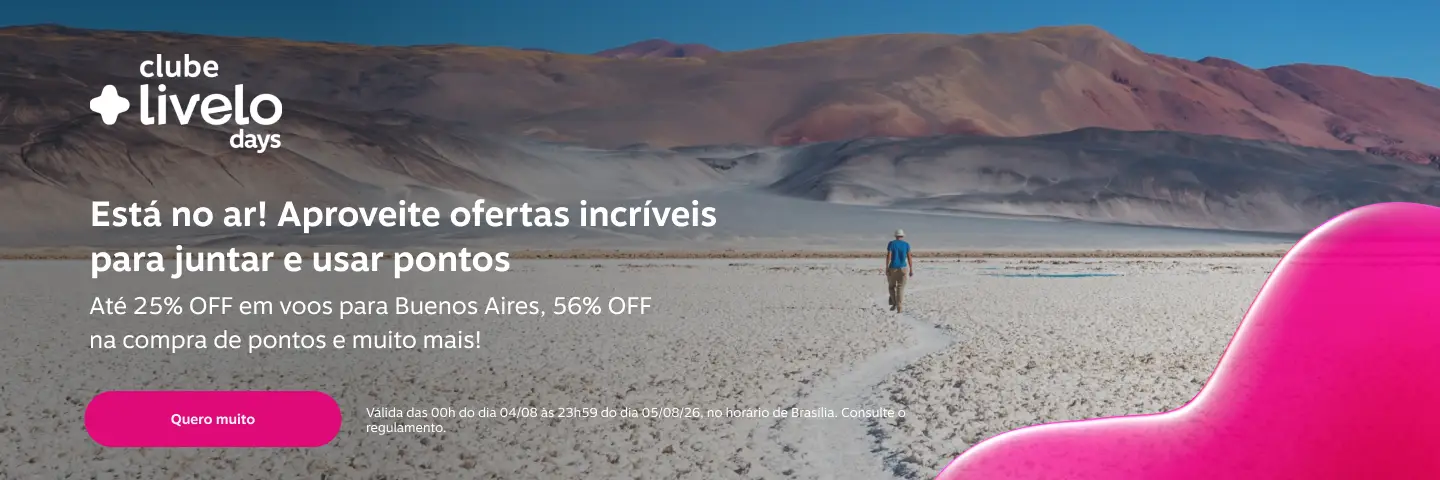 Está no ar! Aproveite ofertas incríveis para juntar e usar pontos. Até 25% OFF em voos para Buenos Aires, 56% OFF na compra de pontos e muito mais! 