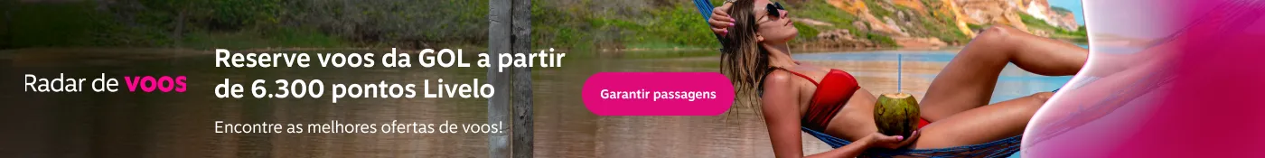 Reserve voos da GOL a partir de 6.300 pontos Livelo. Encontre as melhores ofertas de voos!, imagem clicável, ir para https://www.livelo.com.br/ofertas-passagens?airlines=GOL