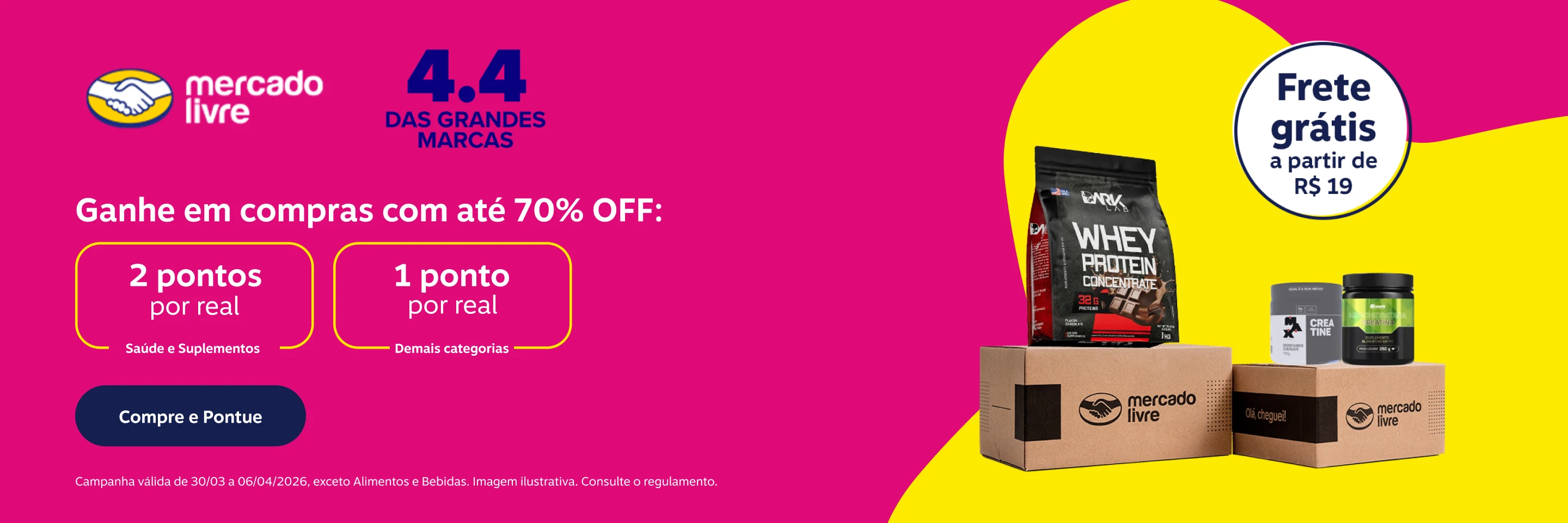 Ganhe em compras com até 70% OFF no Mercado Livre: 2 pontos por real em Saúde e Suplementos e 1 ponto por real demais categorias 