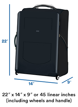 Carry on baggage measurements 22" x 14" x 9" or 45 linear inches