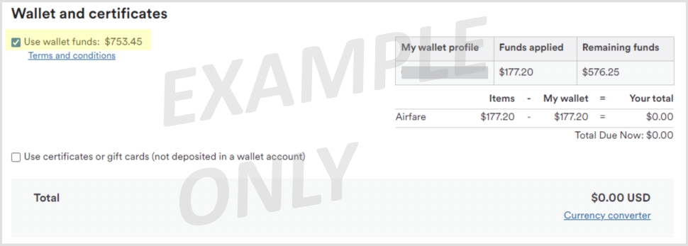 Using wallet on payment page