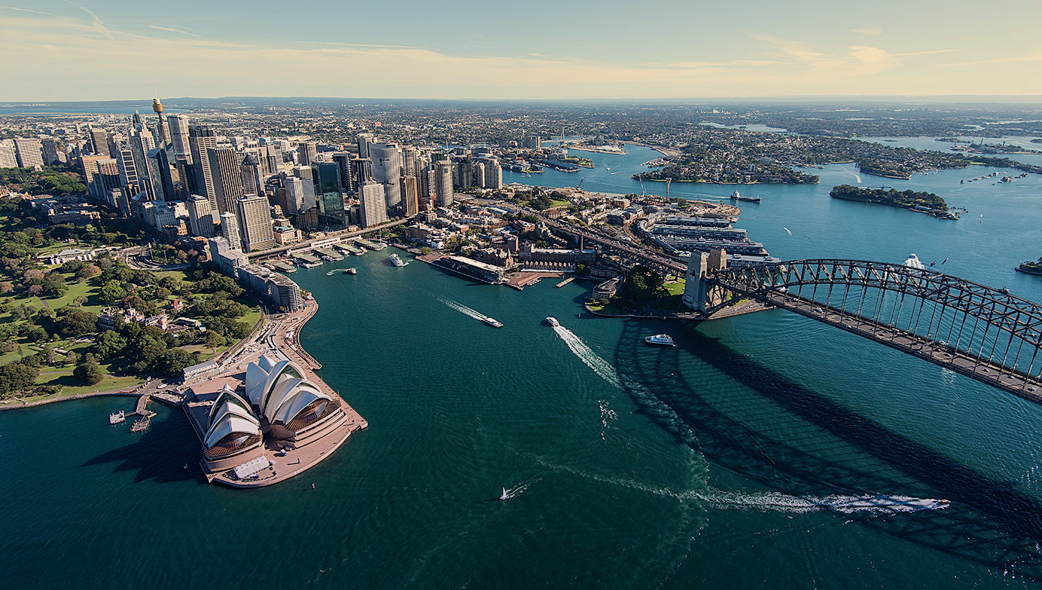 View of the Sydney Opera House and Harbour Bridge in Sydney, Australia